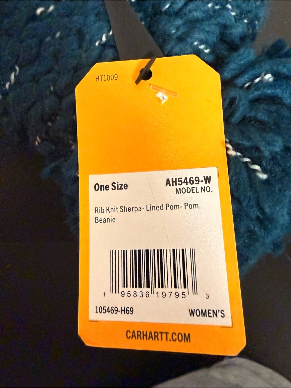 Carhartt Women's Rib Knit Sherpa-Lined Pom Beanie | Blue | NWT One Size - Picture 5 of 5